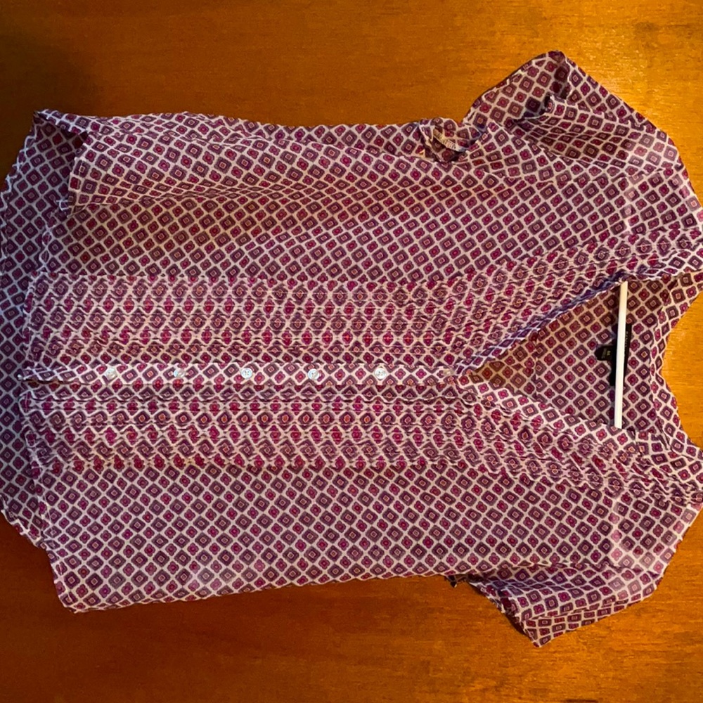 Purple pink and white button up short sleeve
